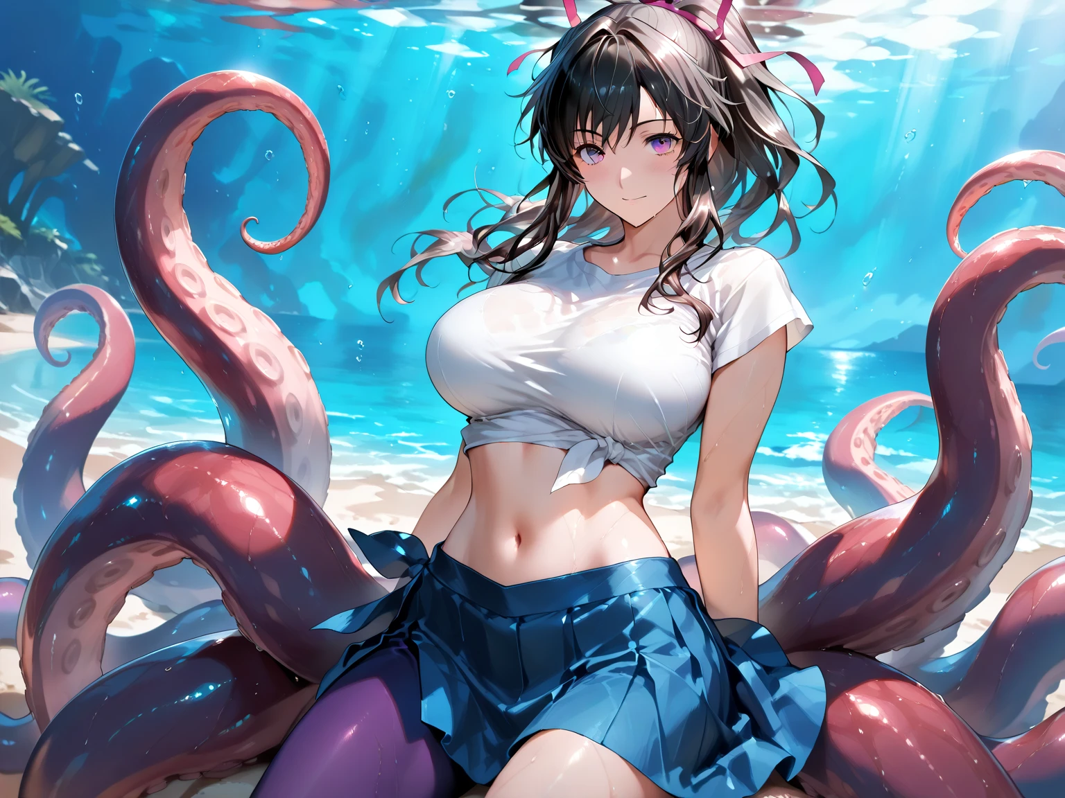 (beste-Qualit: 1.3), (​masterpiece: 1.3), (The ultra-detailliert: 1.3), (wall-paper, One-man girl), ([Diamonds: 1.3|The eye]:1.2)、(Perfect beautiful pink bikini:1.5)、(A dark-haired:1.3)、Longhaire、straight haired、(Beautiful Large Breasts:2.0)、(Hair drops:1.2) 、(The body is dripping wet:1.2)、fullllbody、hot onsen、cherry trees、sky at night、Open legs、(Crying face:1.5)、Mouth is open、Crying、Beautiful、full bodyesbian、Surrounded by countless tentacles、Tentacles entangled in the body、tentacles tangled in both hands、tentacles tangled in both legs、(Tentacles are invading the swimsuit:1.4)、Hands raised up、Open legs、tentacles wrapped around the chest、Tentacles touching the crotch、Tentacles invading the crotch