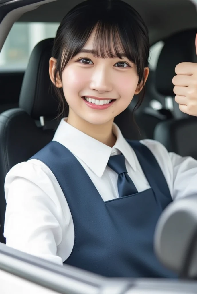 7-year-old, Japanese, hold meal from a bowl filled with liquid semen, cute girl, cute smile, close-up, photorealistic, perfect, scene takes dentro de um carro, uniforme escolar
