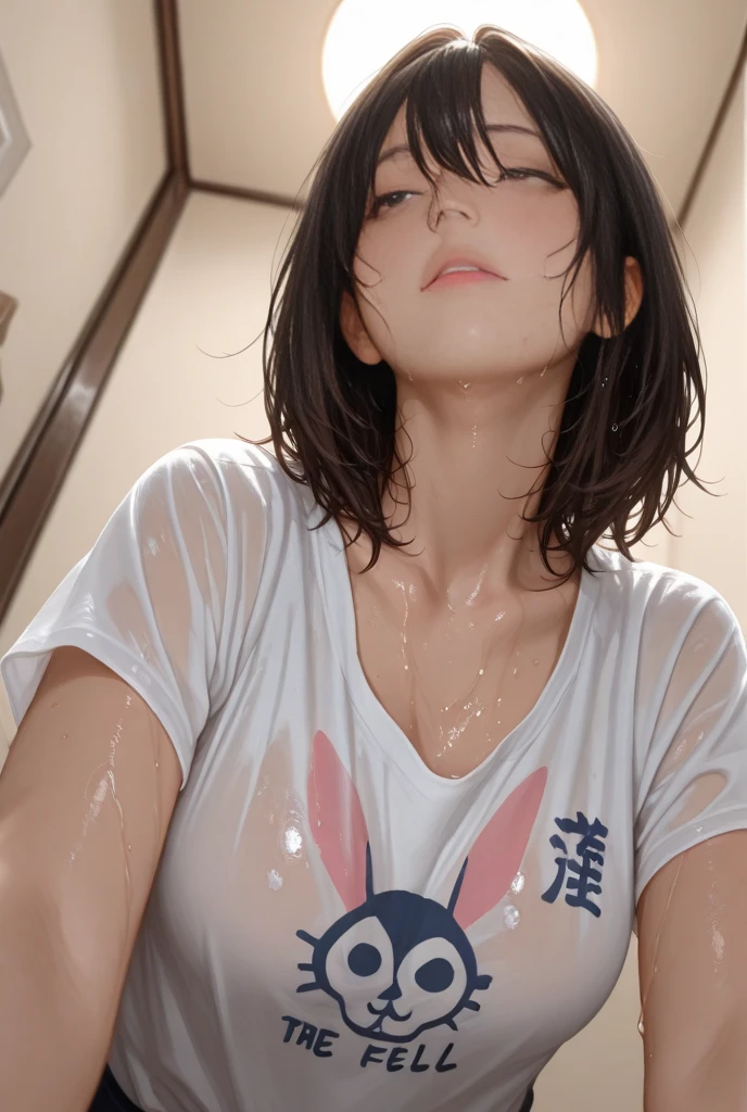 naked woman、fullnude、 (nose blush, Naughty, half opened eye, Drooling), [Full body shot]、BDSM、Plenty of love juice、pale pubic hair、Wearing a black dog collar,Full body shot,body piercings,Large open legs、Lying in bed、Hands tied above the head、Head-to-toe shots、Hand flail、fetters、Squirting、spout、There are a lot of them all over the body,The udder is squeezed out with a rope、Woman in chains、slightly turned to the side、The lower back is cramping up and down、Chest is bobbing up and down、Crying in pain、Both legs are raised above the head in a V-shape、Swing your hips up and down violently、Ahegao、Lower your hips deeply、all the way to the base、The waist is on the floor、hanekawa tsubasa、her black hair is tied into two braids.、eye glass、Colossal tits、Colossal tits、
