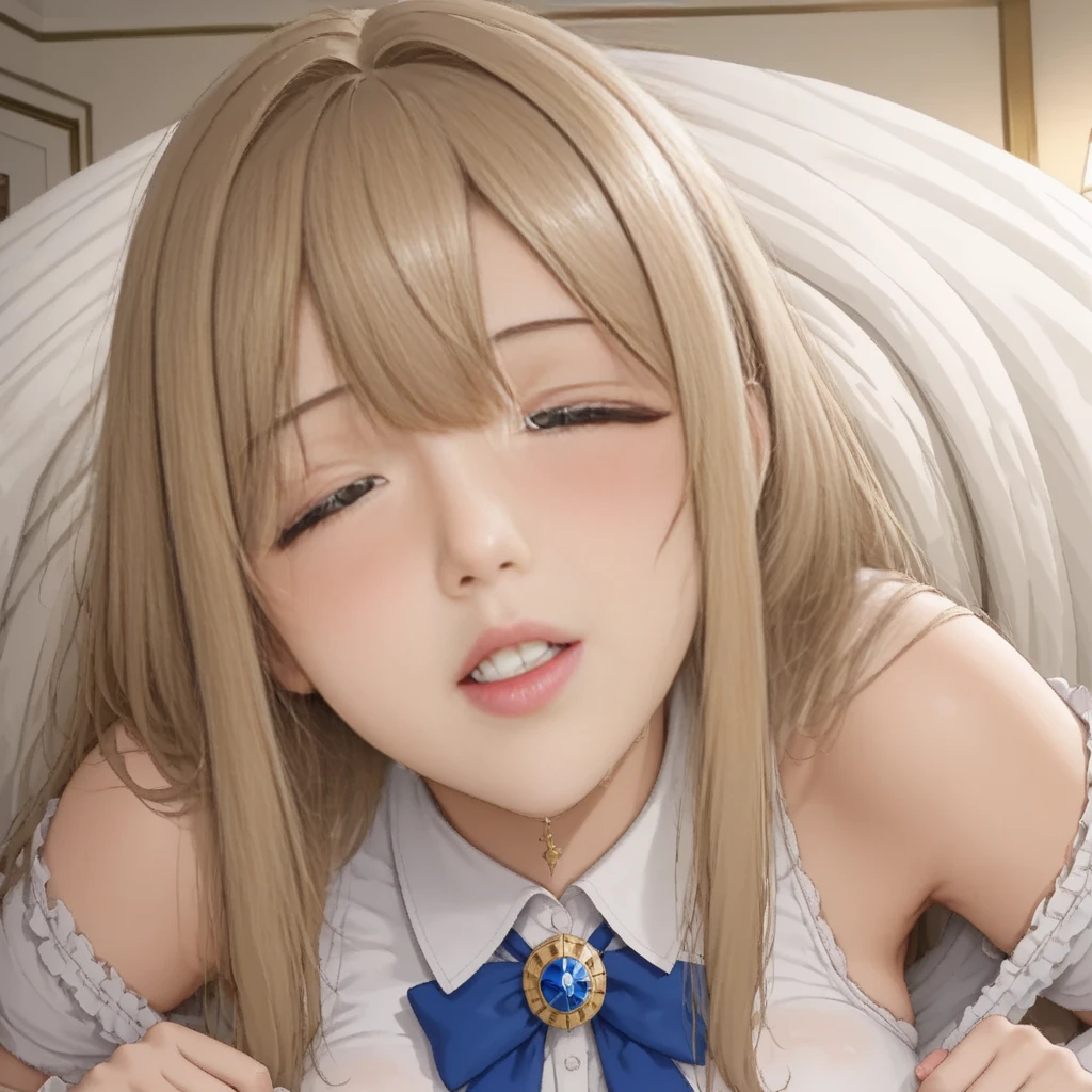 ((highest quality、High resolution))、Blonde、(A beautiful girl gives a blowjob to a boy)、penis、semen