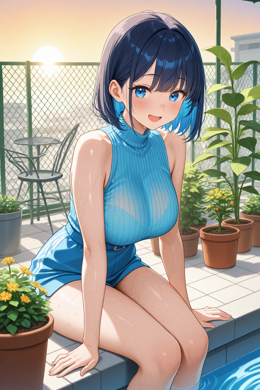 1girl, ganyu \(genshin impact\), Red eyes, a shiny beautiful glowing, natural wave hair, floating hair, shiny color eyes, one eye closed, happy smile, soft cheeks, nose blush, open mouth, in front view BREAK cowboy shot, (school swimsuit, kneehighs, overexplosure:1.3), (sheer:1.2) BREAK (detailed scenery:1.5), ultra realistic photo, outdoors, beautiful lighting BREAK (masterpiece,highest quality)), Super detailed, Shine, shine, Ray Tracing, (Perfect Face, Detailed face, Fine grain, Perfect hands, Perfect Fingers:1.5), hd, Super cute face,(Cute illustrations:1.3), (High chroma:1.5)

