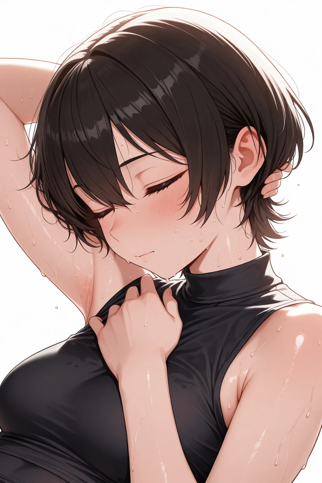 masterpiece, best quality,anime style, 1 girl,(((slender body))), (((small breast))),(((gym uniform))),(((3 monkey grabbing the gir))),((((cum)))), (beautiful face), (((short hair))), (((straight hair))), ((((black hair)))),detailed beautiful skin, (perfect hands, perfect anatomy)