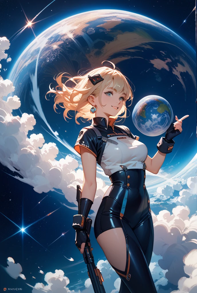 gorgeous lips, cinematic, (masterpiece), (best quality), (ultra-detailed), very aesthetic, perfect composition, intricate details, absurdres, detailed face, (anime, masterpiece, intricate:1.3), (best quality, hires textures, high detail:1.2), 1girl, 1girl, iono_\(pokemon\), yellow_jacket, sharp_teeth, single_leg_pantyhose, sleeves_past_fingers, sleeveless_shirt, oversized_clothes, grey_pantyhose, amused look, laughing, massive breasts, solo, planet size, space, small planets, floating object, black ribbon, gradient eyes, beautiful detailed eyes, space background, holding planet, crushing planet, squeezed planet, eating planet, (masterpiece:1.4), (best quality:1.4), (ultra-detailed:1.2), gl0w, glow
