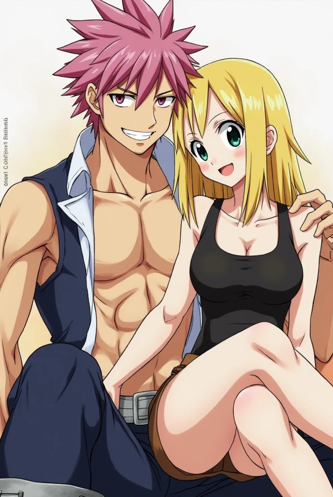 Natsu wearing Lucy's bra with silicon breast pads 
