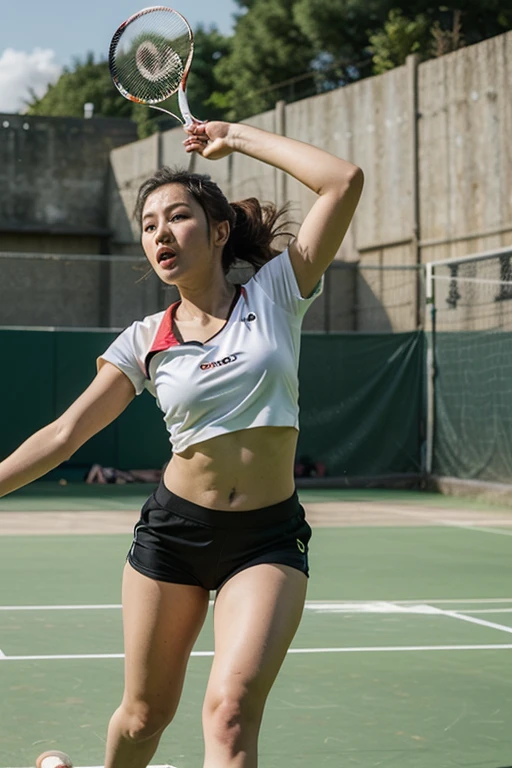 ((Best Quality, 8K, Masterpiece:)), Focus, realistic, A stunning high-resolution, vibrant photograph of 15 old young indonesian girl wear tanktop and mini shorts pants, laughing,surrounded by men, multiple men ,sexy aura, erotic mood, playing basketball, basketball,at outdoor basketball field,realistic photo, full body shot,The background is slightly blurred to keep the focus on her, creating a beautiful bokeh effect. soft sunlight filtering through