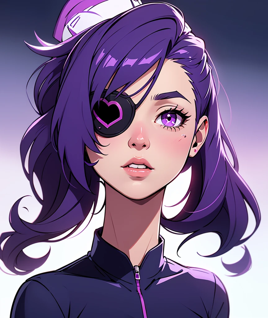 masterpiece, 1girl, solo, looking at viewer,
purple hair, purple eyes, detailed eyes, black lips:1.5, smile:1.2, heart symbol, peace sign,
eyelashes,