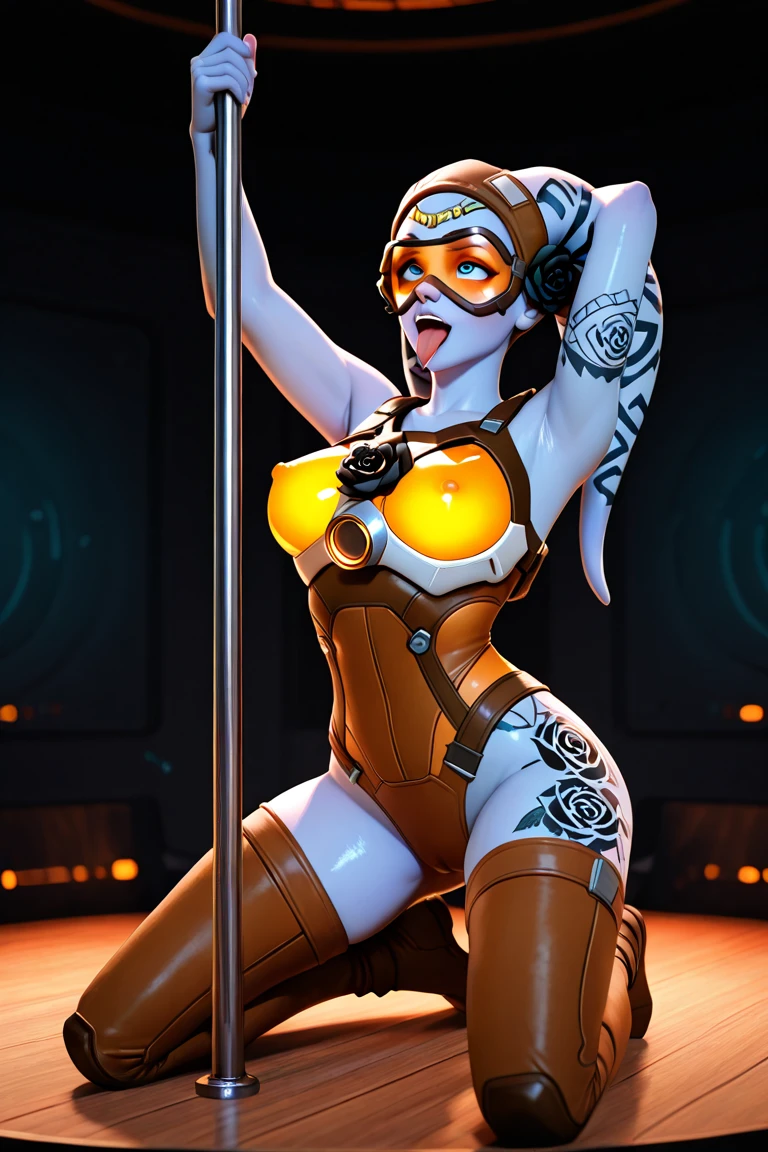 (masterpiece, best quality), intricate details, 1sologirl ahsoka (standing full body toe to head by wooden pole:1.2) iron collar, arms behind back, iron cuffs, shackles, bound, bondage outfit, harness, o-ring, bondage outfit blindfolded cover eyes, happy red cheeks, chain leash collar choker neck bell shackles wristbands bracers bracelets, cleave gag