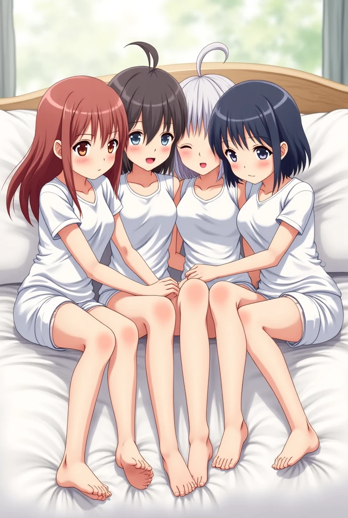 (3girls:1.2),akashi kaoru,nogami aoi,sannomiya shiho 8k, masterpiece, absurdres, anime,(completely nude:1.2),flat chest,pussy,niplles,shy,blush nose,on bed,lie,cum in pussy,(impregnation:1.1),