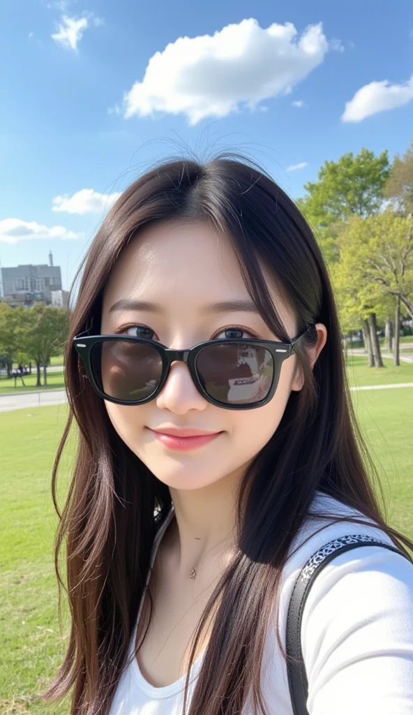 Highest quality、masterpiece、High sensitivity、High resolution、Detailed Description、One person、Slender women、Slim Body、Glasses、Ride the Ferris wheel、sit opposite、smile、The view is from a high point、