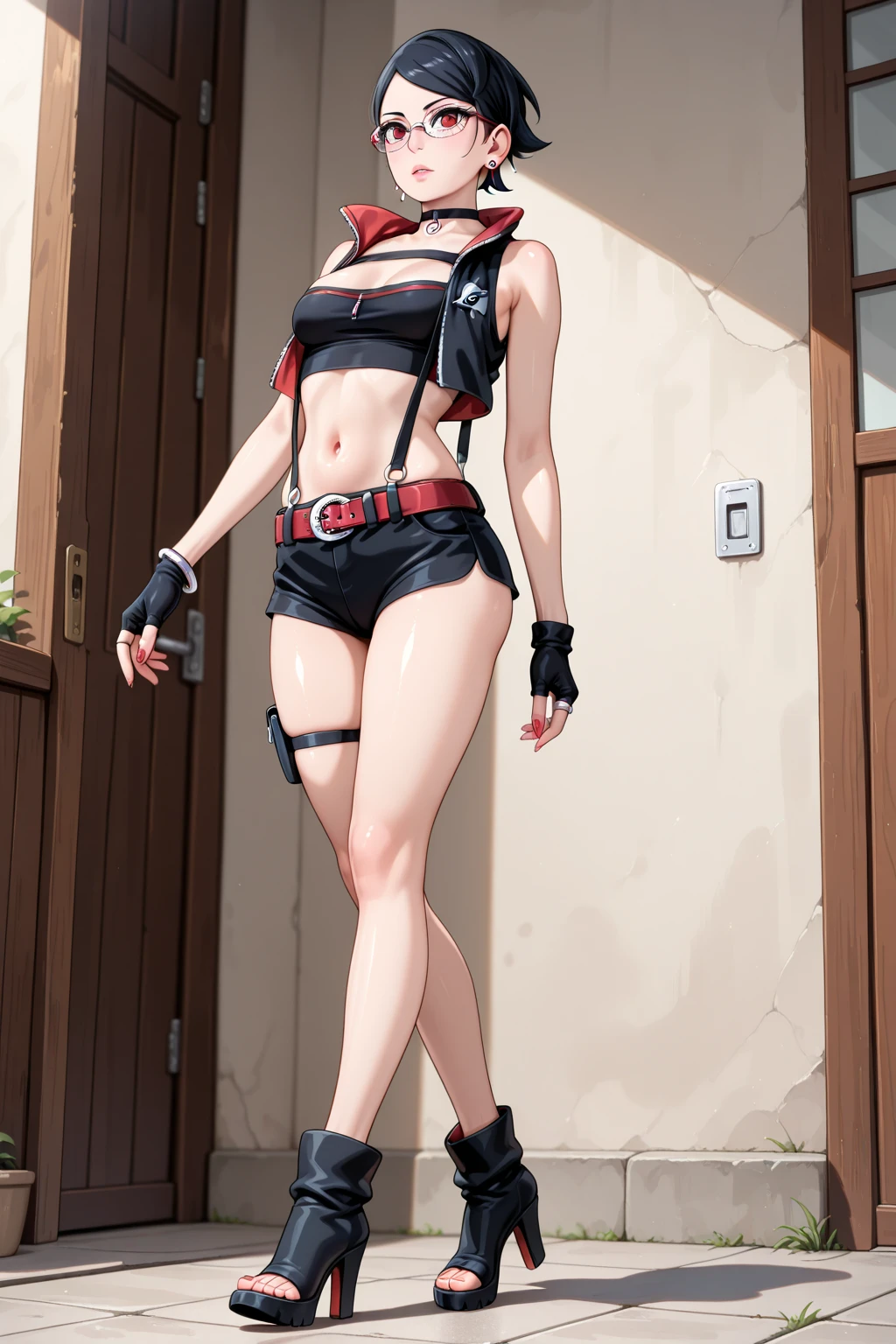 (((1 woman))), Bright skin, short colored hair, ((NFV)), (((accurate anatomy))), ((wide hips)), (((small breasts))), ((long legs)), ((mess in clothes)), ((breasts visible)), drunk smile, bottle in hand, Drunk young whore in an empty alley. She is expensive, but poorly dressed and returns from a noisy party. Here, in the midst of garbage and darkness, trouble awaits her.