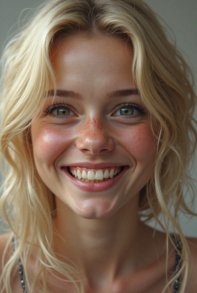 photo of a skinny very old wrinkly-faced faced mature blonde messy long hair thrown into a messy bun ponytail. She wears: (turtleneck soft high ribbed bright red super tight sweater:1.1), pose, high tight ribbed neck, smile, perfect fake , eager granny, teasing old lady, on her face, drenched in facial