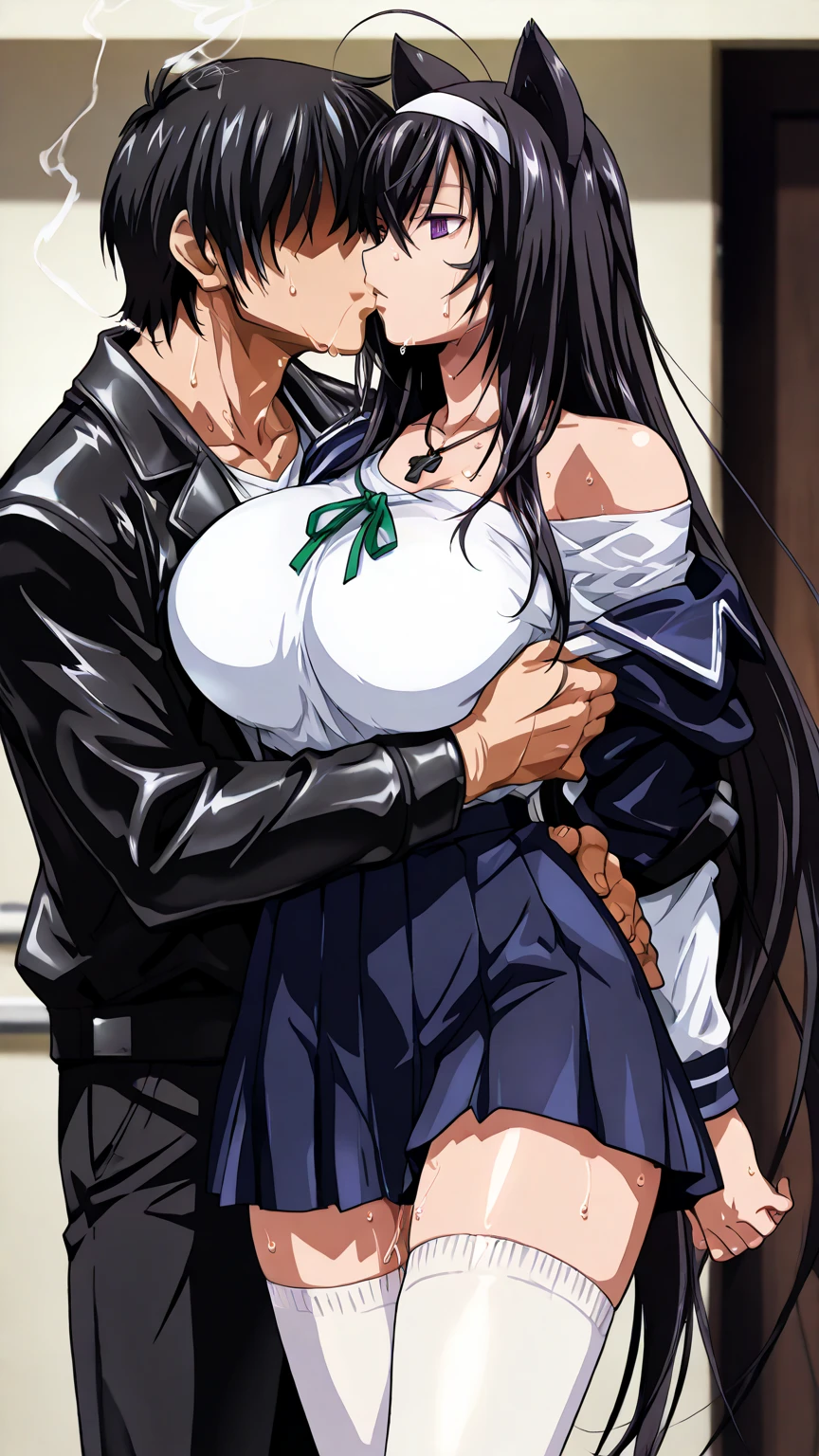 Nsfw,1orcs in,Clothed,(((1girl,1orcs,sex from behind, imminent vaginal )))，(((white lace panties,white lace bra))),Nsfw,sex,,(((chain binding over clothes:1.5))),(arms behind return:1.3)，(regretful expression)，restrained things ,restrained by chains, tightly shackled and confined ,a lot of Blood Stain On Shirt,  highest quality, High resolution, Hitagi Senjogahara, senjougahara hitagi, long hair, blue eyes, purple hair, (medium breasts:1.2), BREAK skirt, thighs thighs thighs, , tie, black stockings, zettai ryouiki, Naoetsu High , Looking at the viewer,,aim at the enemy,A face full of murderous intent, NSFW,