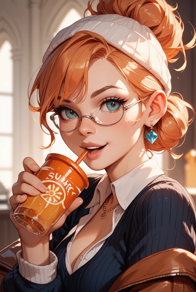 (masterpiece, best quality:1.2), <lyco:pokemon_sonia-09:0.8>, <lyco:concept_bubbleteachallenge-16:1.0>, solo, 1girl, sonia, bubble tea challenge, drinking straw, crossed arms, side ponytail, heart hair ornament, eyewear on head, trench coat, green shirt