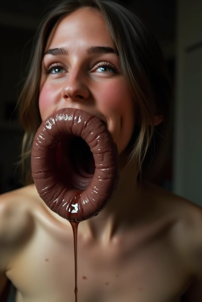 ((slugs worm in mouth)), (slug covered woman), hot American woman, blissful, ((slugs worms in her mouth)) 1.2, ((ahegao)), (slug swallowing her body), red hair, tattoos ((throat bulge)), ((cum covered face))