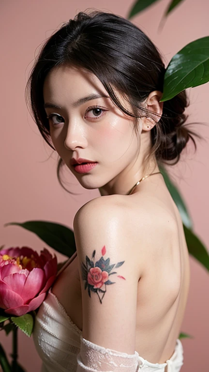 (8K, Raw-Photo, best qualtiy, tmasterpiece:1.2),(realisticlying, photograph realistic:1.4),(Highly detailed CG Unity 8k wallpaper),(Round face: 1.5), (detailed pupil:1.3),(Cool Eyes:1.1),(little smile:1.1),(Unforgettable Eyes:1.1),(The eyes are so beautiful:1.1),(full shot:2)(Bustshot、Focus from the top of the chest、beautiful korean woman, 24yo)(Raw foto, Best Quality), (realisitic, Realistis:1.3),Best Quality,highly detaild,Masterpiece,Ultra-detailed,Illustration, 1 girl with a phoenix tattoo on her body, huge, Lotus Tattoo, BAPV:1.5, Wraith Armor, half_Body, Flower Lace Bra,