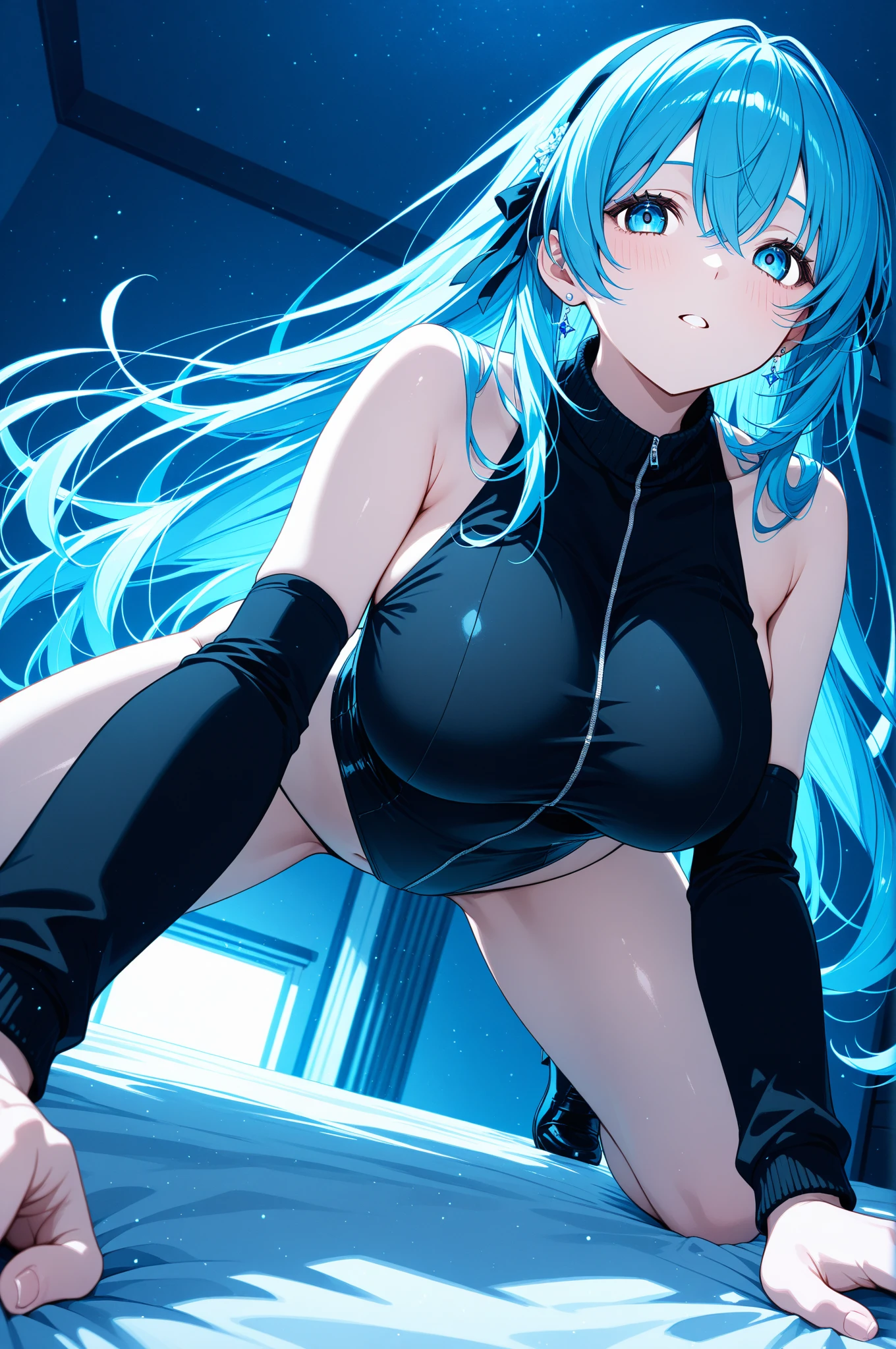 highest quality　Highest quality　Adult-like body type　draw the face carefully　Anime style high quality face　super shiny skin　Black leotard　Grey pantyhose　Succubus　lure　smile　Rear view　Back view