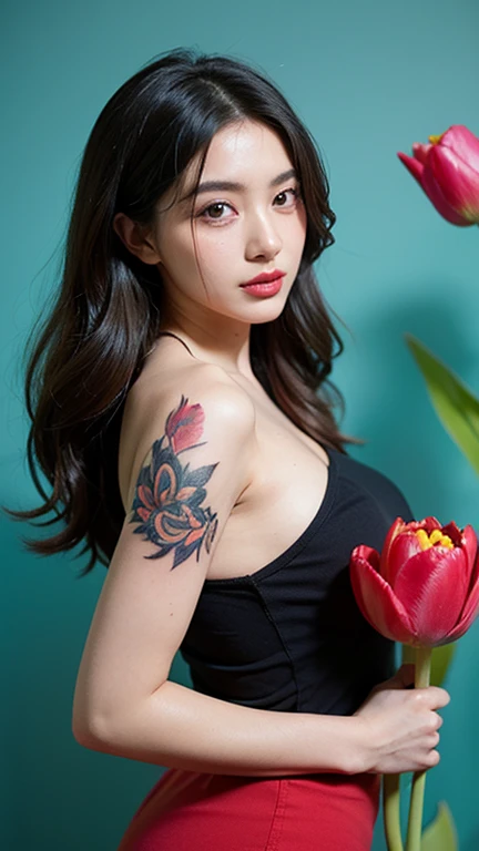 there is a woman sitting down with a longest brown hair, bbwchan, thicc, brown hijab outfit, brown hairstyle model, korean girl, korean woman, wearing brown robe, full length shot, alluring plus sized model, japanese goddess, clothed in hooded, voluptuous and arousing, portrait shot, curvy model, voluptuous body, wonderful, nene tanaka body , bbwchan, The overall atmosphere is smooth , haunting illustrations, extremely high-resolution details, photographic, realism pushed to extreme, fine texture, 4k, ultra-detailed, high quality, high contrast, red sneakers , cold atmosphere ,, cold atmosphere ,, ((Detailed texture of tattooed skin)), tattoo round breasts, irezumi tattoo style, tattoo on breasts, tttattoo, showing her thigh , tattoo on thigh, a close up of a woman with tattoos on her body, inked, tattooed body, fully tattooed body, tattooed, full-body tattoos, full - body tattoos, , full body tattoo, with tattoos, , tattoos, tattoos all over the skin, tattoos and piercings, ((Neka: 0.45)) LoRA, {{Big brother's tattooed woman Iremuzi tattoo style v1.0: 0.91}},, {{{Shiny Chubby Girl Lora v1.0 : 0.41}}}