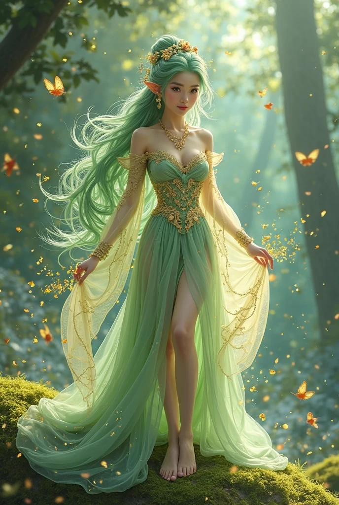 (best quality,4k,highres,masterpiece:1.2),ultra-detailed,realistic:1.37,detailed girl,dancing,girl in a garden,green garden,flower petals falling,graceful dance movements,colorful confetti,sparkling confetti,joyful atmosphere,music playing in the background,soft sunlight casting warm glow,golden hour lighting,vivid colors,elaborate costume,flowing dress,gentle breeze,expressive eyes,shimmering lip gloss,long flowing hair,confident smile,natural makeup