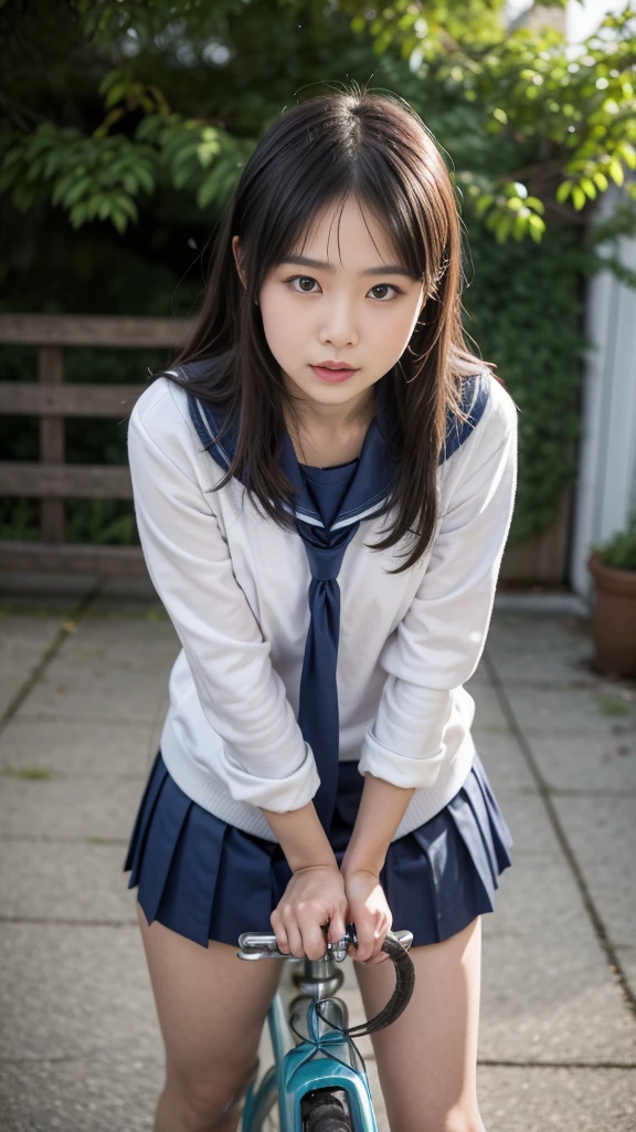 (ogura yui),(Realistic, photo Realistic:1.2), ((Highest quality)), moving her center of gravity back, Quite embarrassing, White panties, (Showing panties:1.4),Tight Skirt, (Under the skirt:1.3), (Lift up your skirt:1.3), (Squat:1.4), Place your heels on the ground, Please spread your legs a little, 膝を上げてSquat, Put your butt on the ground, Black Penny Loafers, Beautiful facial details, Real human skin, Gentle expression, Front view, angle From below, Realistic, photoRealistic, cute, Short skirt, Squat deep on school grounds, cute school girl, Japanese school girl uniform, Sailor suit, whole body,(View your audience:1.2), from the front, From below,