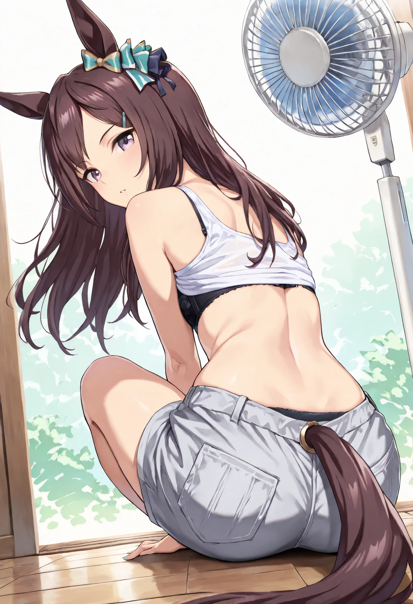 1girl, fox ears, fox tail, dark brown hair, green eyes, masterpiece, SFW, sexy, shiny clothes, stripper, stripper pole, pole dancing, wet look, wide hips, thick thighs, mature woman,