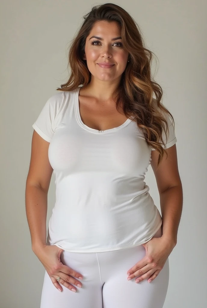 Sara Rue wearing a long-sleeved shirt with a neckline and plain pants and smiling