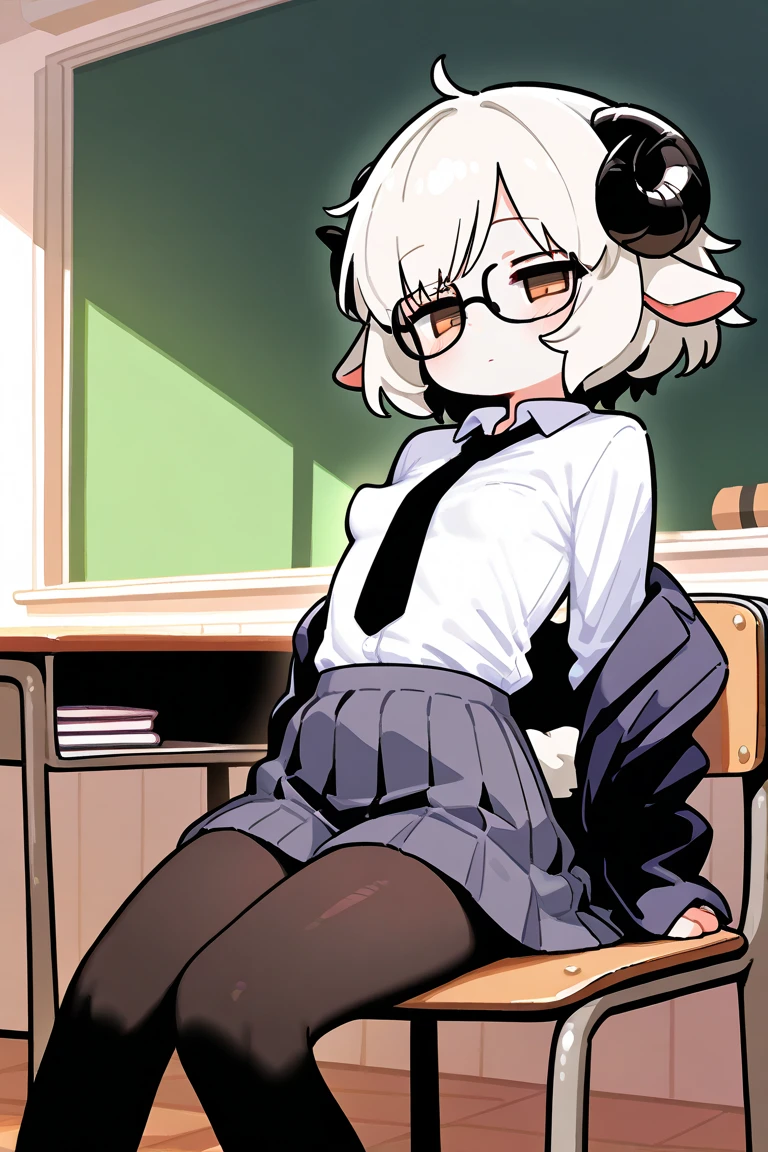 ,NSFW,1girl,Silver Hair,Red eyes,Curly medium short hair,Square glasses,Wearing a large white coat,hoodie,,Dairy-free,garter belt,Sit on a chair,desk,Character portrait,full Art,hot pants,The background is a war room filled with surveillance monitors.,machine,Holding a pen,I am writing something