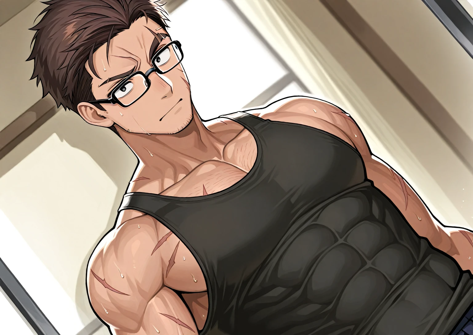 turn this character to art ,gfx , sytche , handsome man , black shirt ,sport black glasses , white valk from roblox , mullet
