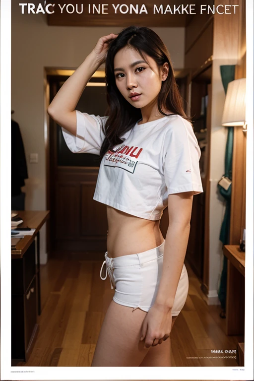 ((Best resolution)), ((high quality:1.2)), Work of art, 8k, extremely detailed, ((High detail:1.2)), (Hotlexi woman), Solo, 24 year old Korean Ulzzang female, (T-shirt, lace panties), (beautiful perfect face:1.23),