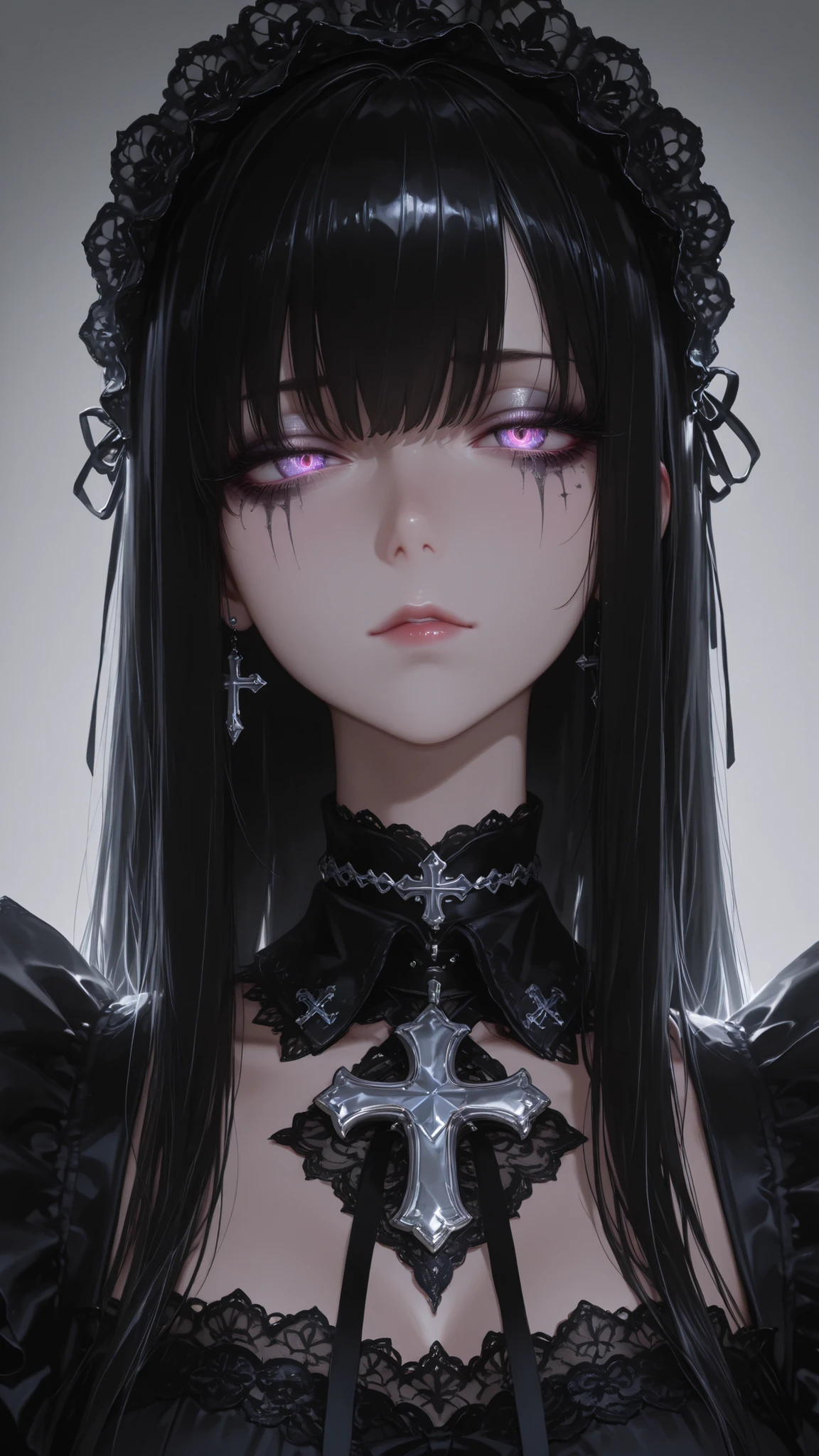 1girl, young girl, goth loli, dressed in black gothic dress, black make up, emotionless, lot of metal accessories and chains, highly detailed, vibrant appearance, creative behavior, extremly detailed, imaginative, , spontaneous, highest quality, skin texture, intricate details, (cinematic lighting), RAW photo, 8k, masterpiece,best quality,ultra-detailed,very detailed illustrations,extremely detailed,intricate details,highres,super complex details,extremely detailed 8k cg wallpaper,