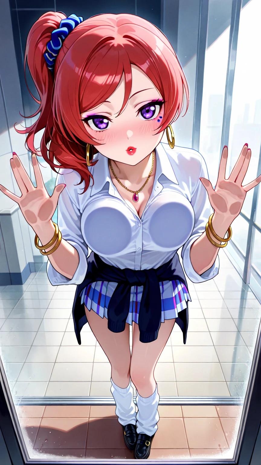 (Saito_Miyako_oshinoko,brown_hair, 前hair, length_hair, Earrings, jewelry, hair_between_eye, Closed_mouth, purple_eye),Best image quality, Highest quality, Perfect Anatomy, High resolution, Super detailed, 8k wallpaper, texture, detailed, personality,(bikini:1.3),(blush),(Huge breasts:1.3),Mature Woman,(Beach:1),Cowboy Shot,マイクロbikini Also Ahegao Inviting ejaculation Bitch Almost naked Close-up