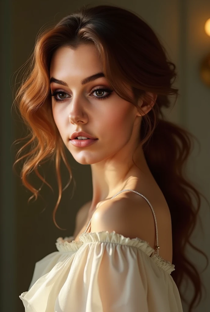 (masterpiece), cartoon, best quality,(photo_(medium):1.0), by Antonio J. Manzanedo, by Jeremy Lipking, lightning, painting style with watercolor, Brushstrokes, black eyes,colorful,vibrant colors,1 ultra hot gorgeous busty European woman. Blight auburn hair. Looking through a dirty old window. Outside garden with roses scenery.