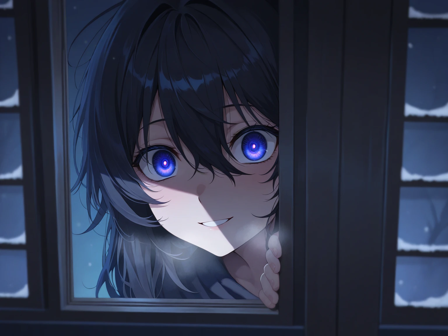 It was a long black shadow, tattered, like a piece of cloth, with glowing blue strips on top of it, like eyes. It was dark, weird, and absurd.