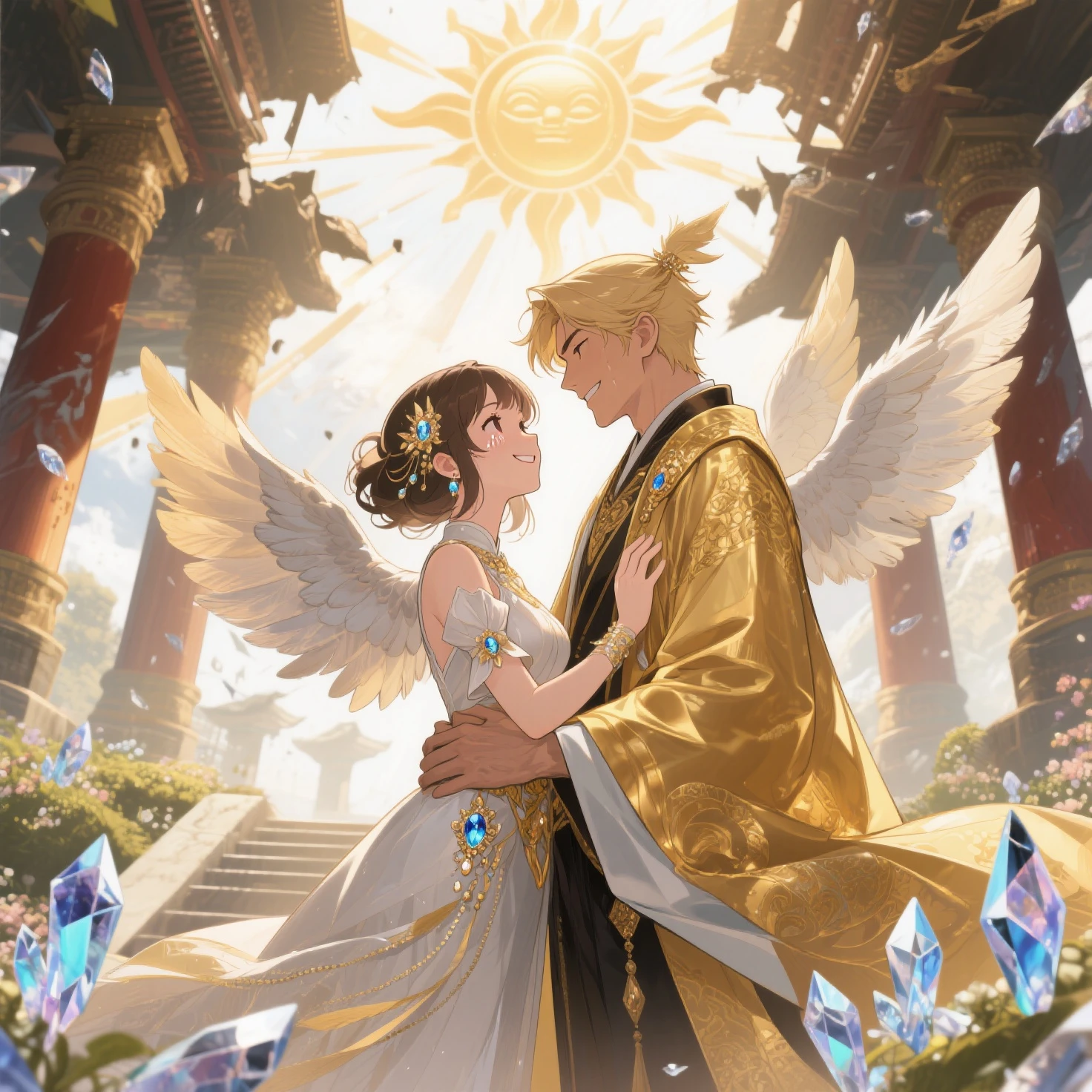 「Yab-Yum」A huge Roman emperor named Constantine I「great」A cute girl from the Land of the Rising Sun snuggles up to the head of the statue。they are a happy couple、full of love。Their love is、It transcends the  of faith and religion。That love is、It's a microcosm that lives within garden quartz、It's a galaxy、It's a clear sky before dawn。Their relationship unfolded in a tranquil time、Marble floor and colorful ores、diamond、Morganite、Kunzite、rose quartz、Inca Rose、rhodochrosite、Decorated with jewels of love such as rhodonite。Their love is時空を超えた幸福であり、Has the power of healing, forgiveness, and repentance。They are united in a sacred prayer、That figure is super beautiful and the scale is endless。Their relationship is detailed and elaborate、It links a nostalgic past with an exciting future。Their love is現代的であり、It is a super high quality entity such as Akashic Records and Book of Life。It's a divine digital art、filled with pure light。That love is深い感動を呼び起こし、It's something that brings tears、Symbolizes the happiness of love。They are Aizen Myoo and Cupid、They are like angels of love、It embodies the mercy and wisdom of Shinto and Buddha。their relationship built a lyrical and heart-full world、Has wisdom, compassion, and healing powers。They look like Alma Tadema and Michelangelo、Gustave Doré、Comparable to William Blake's works。They are soulmates and twin flames depicted in tarot cards and oracle cards、It's like a twin ray、Happy Buddha and Buddha paintings、It also exists in Buddha statues。They symbolize the integration of East and West、Tibetan Buddhism or Gandharan style、It is also familiar to the world of 。their relationship also touched on the realm of mysticism、It shows their existence as a soul-like。Their love is地上の運命と天界の至福を結びつけ、It's super beautiful and has become a masterpiece。they are humanity's treasure、It symbolizes the truth of the universe。Their appearance became a bridge between the sacred and the secular、It is an iconic, diverse, and colorful entity。that relationship is depicted as digital art、It becomes a sensory motion。It has a sublime meaning、It questions the meaning of living and dying。They embody the light of the Central Sun、The truth of Dainichi Nyorai and the essence of the Rishukyo、Kobo Daishi holds Kukai's prayer。Their appearance resonates with Koyasan's three-dimensional mandala、It embodies the miracles of Komyo Shingon。Their love is密教や天台宗、Transcending the teachings of the Shingon sect、It also extends to regions such as the Taizo Realm and the Kongo Realm。they transcend everything in the mandala、It's the truth itself。