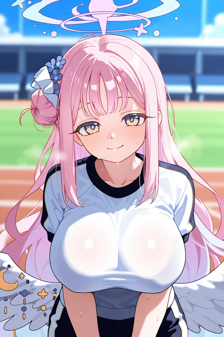 mastute piece,Best Quality,insanely detailed,8k cg,nsfw,
(shoot upper body:1.3),
(1girls:1.3),standing,looking at viewr,body in front,both arms behind back,(school uniform,serafuku:1.3,baseball-cap),(bare breasts:1.1),(bare nipples:1.1),
break,
blush,shy,(ecstasy face),(trembling:1.2),break,(light purple hair:1.2),
break,
perfect breasts,perfect teats,(open mouth:0.9),(large breasts:1.2),
(stadium),