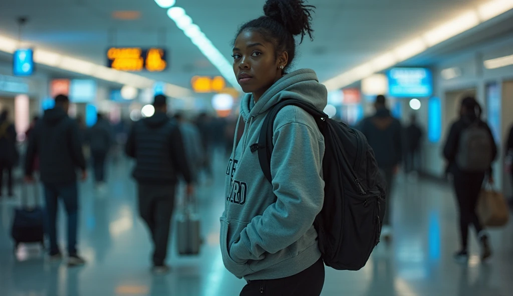 (medium full shot) of (vivacious young woman:1.1) soldier, black american with fringe hair, dark eyes, dark skin, curvy,             wearing Tactical hoodie with utility pockets, cargo skirt, combat boots, baseball cap, angry at the viewer, her arms are crossed,  .set in  Bedroom, Serene retreat with a queen-sized bed adorned with fluffy pillows, a bedside table with a lamp, a dresser with a mirror, a cozy reading nook with a comfortable armchair, and a window overlooking the garden . ,Masterpiece,best quality, photorealistic, amazing quality, very aesthetic, extremely detailed face,