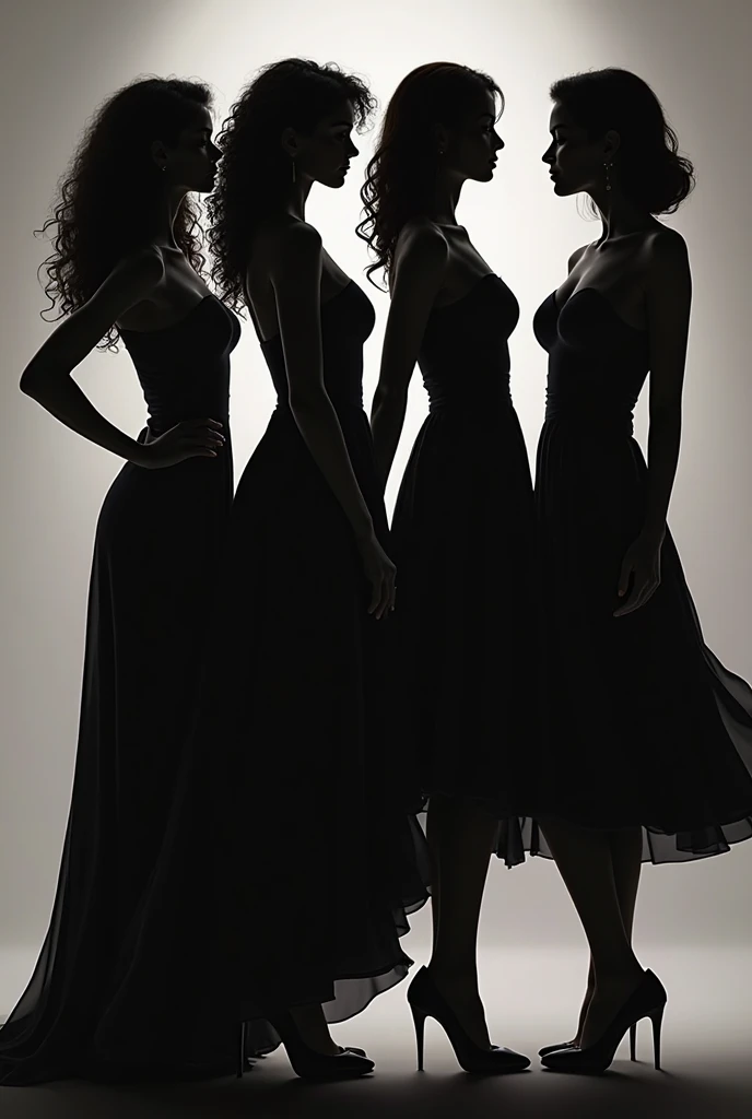 silhouette of 6 idol girls wearing fancy dresses