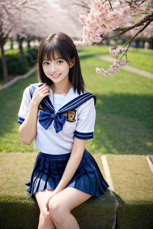 masterpiece、超High resolution、She is very cute and young like an idol..々A 16-year-old Japanese girl with a cute face、Gentle and cute、A kind smile she is a cheerleader、Cheerleader uniforms that reveal cleavage、Medium Bust、Sit up straight in the schoolyard whole body、RAW Photos、Genuine、High resolution、Life、No copyright notice
