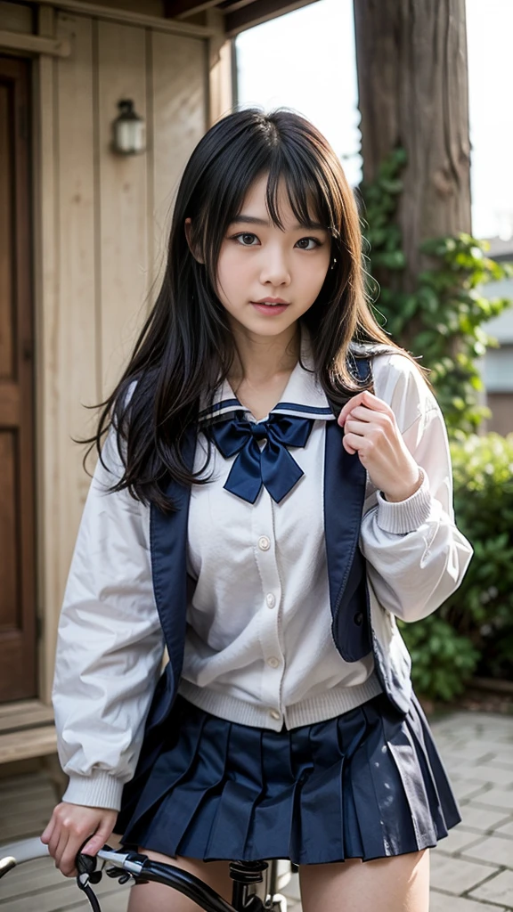 (Raw photo: 1.2), (photoreal: 1.4), beautifully detailed girl, highly detailed eyes and face, beautifully detailed eyes, ridiculous, incredibly ridiculous, huge file size, super detailed, high resolution, very detailed, top quality, masterpiece, ((Japan schoolgirl uniform、、、)) very detailed, CG, uniform, 8k wallpaper, amazing, fine detail, masterpiece, top quality, Highly detailed CG uniform 8k wallpaper, face lights, movie lighting, 16 year old girl, (dynamic pose)), (sitting with legs bent), ((((panchira))))