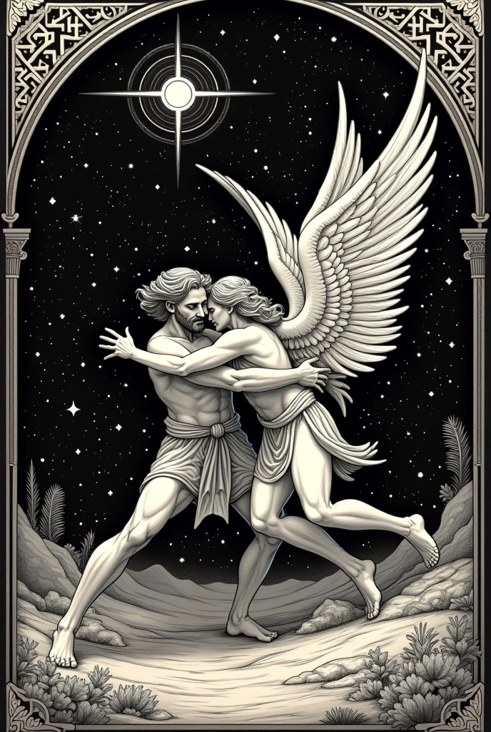 Create a realistic image to be used in a back tattoo based on Leonardo da Vinci's illustration of the Vitruvian man and add wings to the figure