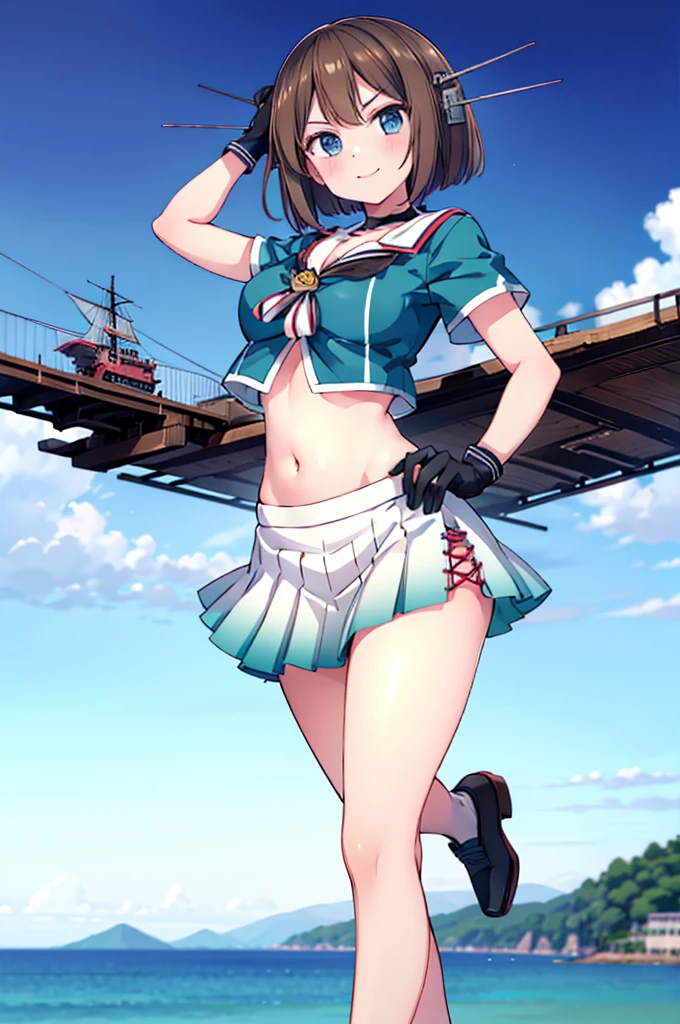 (8x_NMKD-Superscale_150000_G, 8k, best quality, high resolution, masterpiece), ((from below)), (((sStanding posture, leg up))), ((1 girl, 18 years old)), (Blue Cheergirl, flat chest, Frilled panties)