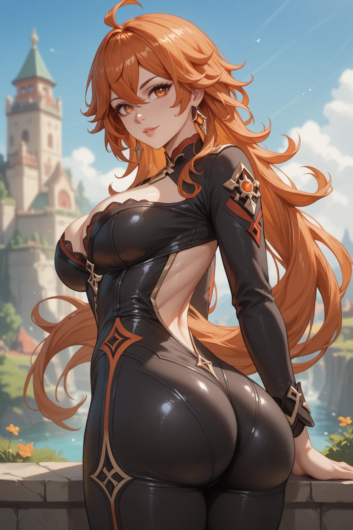 (Masterpiece, Best Quality, High Quality:1.4), professional artwork, well drawn, Intricate Details, field of view,
Nishikino maki, race background, afternoon,
Red hair, lipstick, makeup, ultra detail hair, ultra detail face, perfect eyes, perfect face, earring, purple eyes, Looking at Viewer, flirting,bent over,
Tight short bodysuit, sleeveless, clothes ornament,cleavage and navel cutout, divine crown.