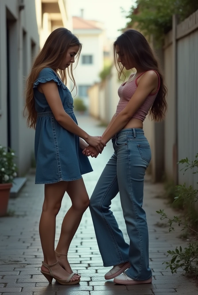 Two 14 year old girls fighting naked in the street 
