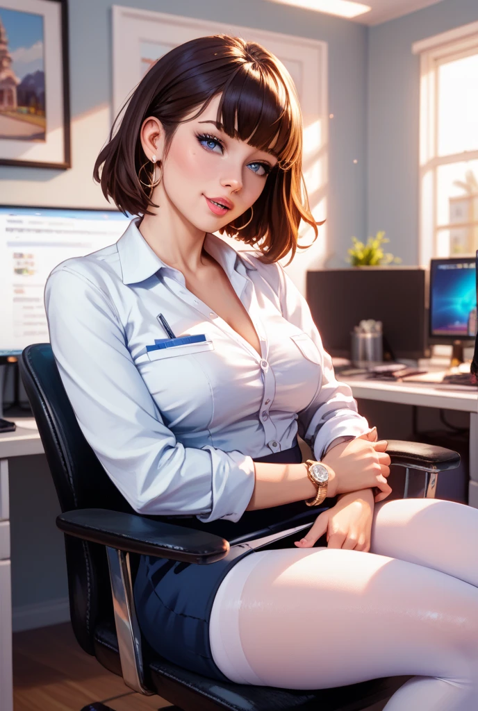 Bewitching shortcut beauty working in office --auto