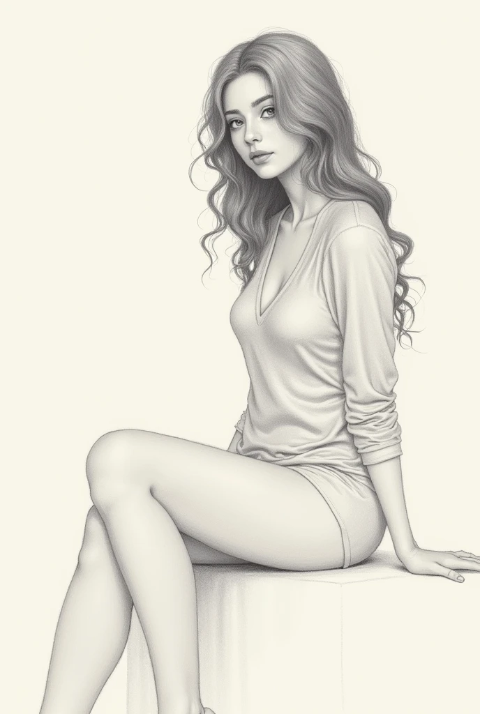 professional 3d pencil sketch, drawing lesson, black and white, thick lineasterpiece, (best quality:1. 5)), full body, (1girl), (highly detailed face), (nude), (small perky breasts:1. 2), (( long messy hair)), sexy thighs, dramatic lighting,