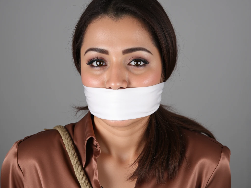 photo , dark brown hair , brown skin , indian , long hair , clear facial features ,, very detailed , 23years old , innocent face , natural wavy hair , high resolution , masterpiece , best quality , intricate details , highly detailed , sharp focus , detailed skin , realistic skin texture , texture , detailed eyes , professional , 4k ,, smile , shot on Canon , 85mm , shallow depth of field , kodak vision color , perfect fit body ,, dripping with sweat , extremely sweaty girl , Balck school bag on bed , white sleeved shirt uniform and grey and black checked short skirt, (hot , shiny oiled skin)), erect nipples, cloth covered eyes, cloth wrapped face, legs are tight around her ankles with thin leather straps, The girl is placed tightly into a large wooden trunk with wheels, she is pack-tied with extremely tight duct tape around her arms, legs and feet, arms behind her back, knees together, legs drawn up against her chest, supertight bondage package, she is tightly gagged with white cloth wrapped around her mouth, very tight against her features, her eyes are blindfolded in the same way with white cloth very tight against her face, she is shrunk inside a large trunk with wheels and tries to escape from that situation, seen from the side, her head points up, covered eyes, supertight wrap tape bondage,
