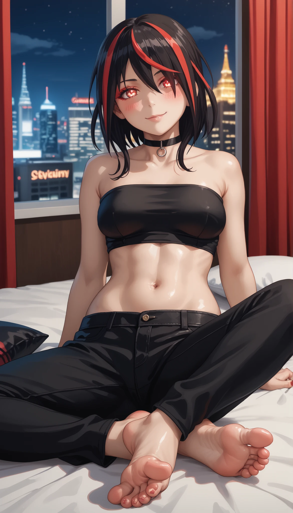 hervorragend, Ultra High Quality, (Realistisch, fotoRealistisch), Instagram (Englisch) (Englisch) (fotoRealistisch, high res: 1.4), beauty, Japaner Person, (beautiful face: 1.4), (large, schlank, constricted waist), Mittleres Haar, auf dem Bett, bokeh, beauty, glossy skin, kleiner Kopf, full full body, Sexy darunter, Bezaubernd, sexy Pose, BH und Bauch Nabel