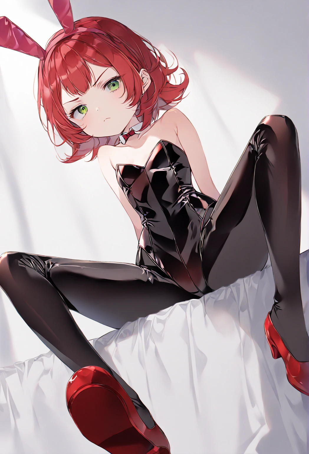 rio, Super Blackjack、red hair、short hair、Bunny girl、pantyhose、Photo from below、medium chest、Bedroom、bunny ears
