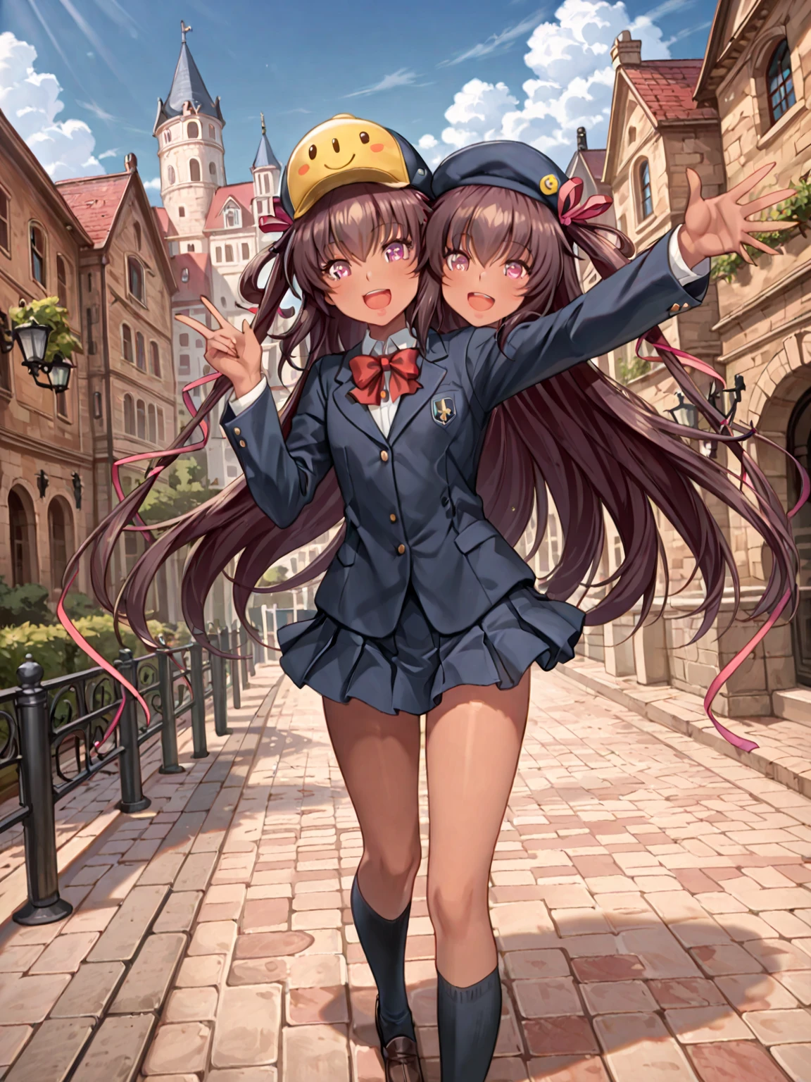 {Highest quality], [Super beautiful], [Ultra fine], [Best illustration], NSFW,Brown Hair, Hime cut, Long Hair, With bangs, girl,high school student,uniform,knit,skirt,smile, blush, Slender women, Adult women,Standing posture,(Public),Night Park,Summer festival,diagonal, Navy blue knee socks,Black Loafers、Stripes々
Panties、Panties in full view