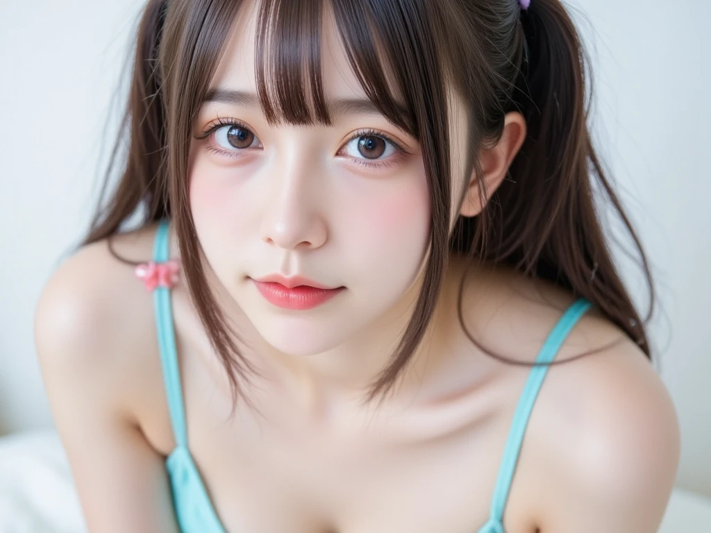Realistic:1.2,masterpiece,Highest quality,98k,((One Woman)),20-year-old,Japanese women、Tight waist,Perfect Anatomy, Brown Hair, Wavy Hair,Twin tails,Beautiful breasts,((Fully detailed face and eyes:1.2))((Cute face:1.2)),Random Pause,smile、whole bodyショット,Natural Face,whole body,Life-size,Pink lingerie,High delicate,4K,City,In the car,fellatio,tongue licking,1boy,penis,{best quality}, {very aesthetic}, {ultra-detailed}, {best illustration}, nsfw, girl, nude, girl lies down on bed, On your back, male on top, paizuri, penis, in private room, from head side, cum on face,