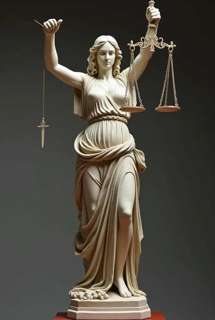cstatuesdxl,  Statue of Justice, (Statue of Eustathia, Blindfold, Holding a scale and a sword), White and Gold, (masterpiece:1.2), 最high quality, high quality, Simple Background,